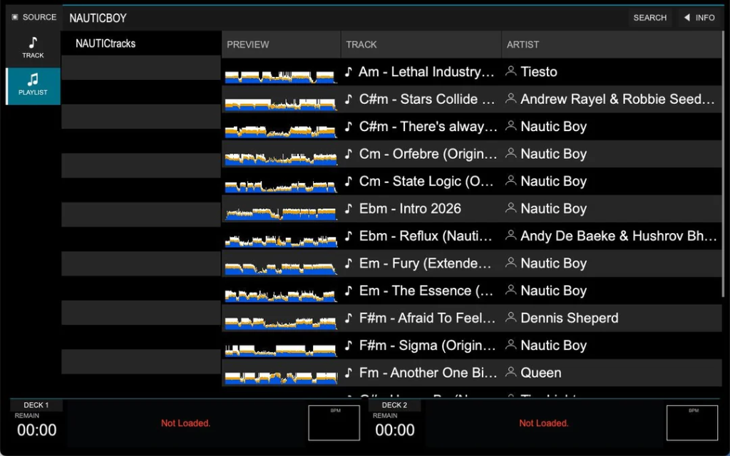 Rekordbox playlist and track browser in NauticMixxx